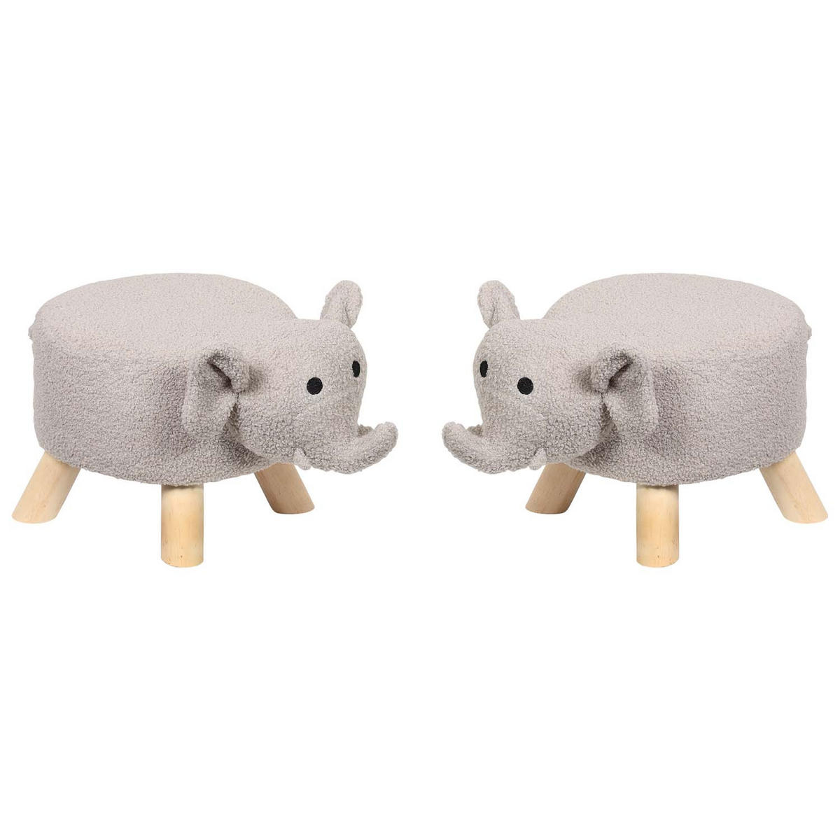 KINDERHOCKER, 2 Stück - Elefantendesign, hellgrau - Hellbraun/Hellgrau, Holz/Textil (25/25/47cm) - Kesper