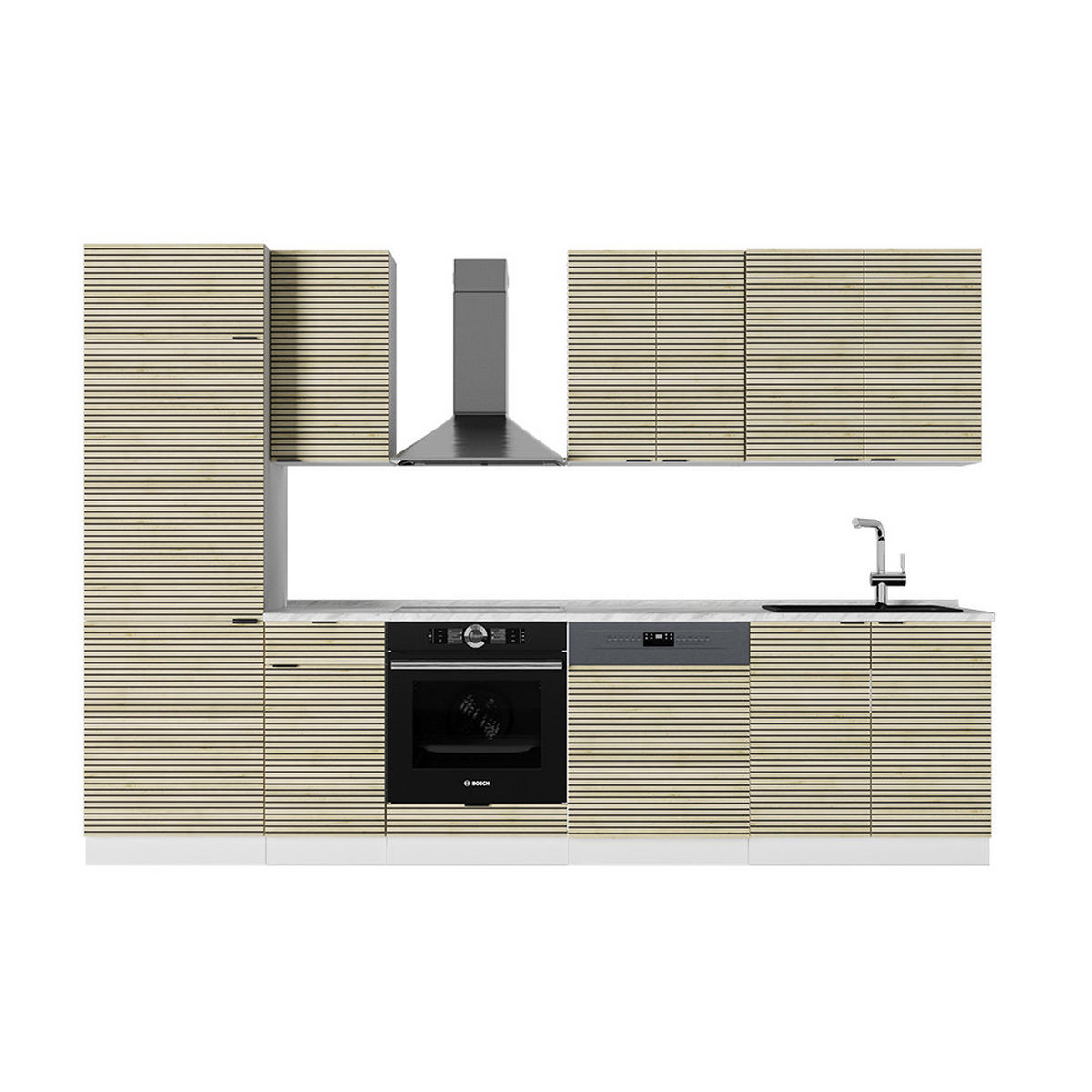 KÜCHENZEILE Fame-Line Eiche Paneel/Weiß 300 cm ohne Arbeitsplatte - Hellbraun/Weiß, Holzwerkstoff (300/81.6/46cm) - Vicco