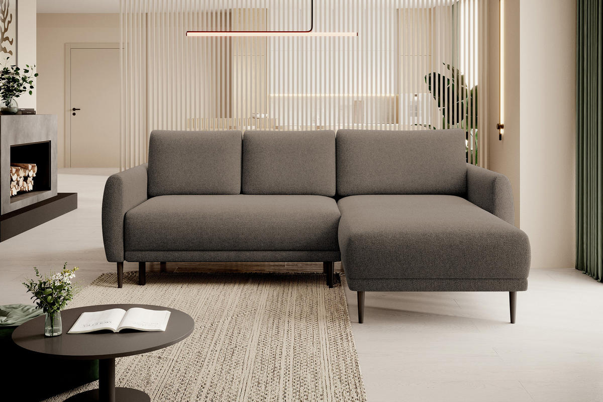 ECKSOFA Bono – Stilvolles Sofa mit Schlaffunktion, Robuste Holzfüße, Elegante Armlehnen, Tiefe Sitzfläche 226x164x88 cm – Rechte, Hellbraun - Hellbraun, Holz/Textil (226/164cm) - DomoHome