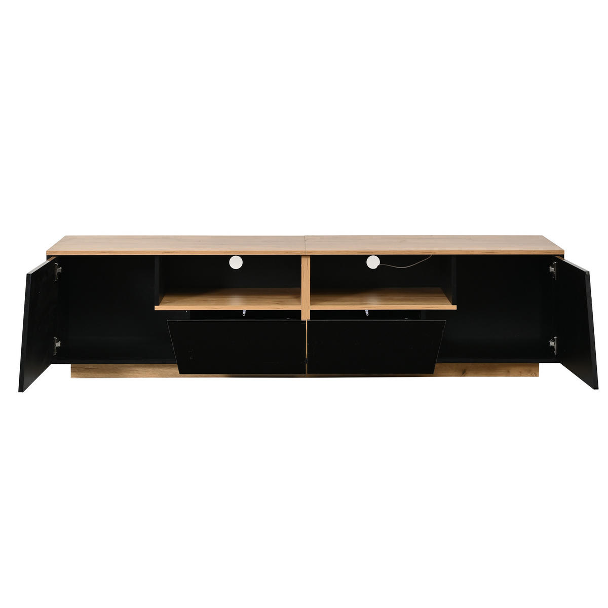 TV-SCHRANK 180/40/46 cm Schwarz mit LED, 2 Schubladen und 2 Türen - Schwarz, Holzwerkstoff (180/46/40cm) - Oxeza