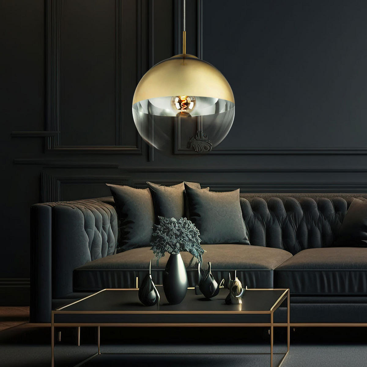 LED HÄNGELEUCHTE Metall Gold - Goldfarben, Glas (30/30/120cm) - Globo Lighting