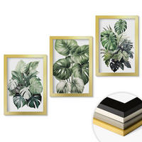 WANDBILDER 3er Set - 20x30 cm Goldrahmen - Aquarell von grünen tropischen Blättern - Goldfarben, Kunststoff (20/30cm) - ArtPrintCave