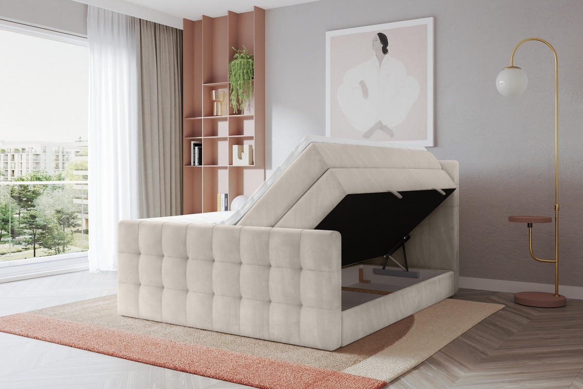 BOXSPRINGOVÁ POSTEL s matrací H3/H4 - IGAN-Z KING - 200x200 cm Béžová - šedobéžová, kompozitní dřevo (203/200cm) - ALTDECOR