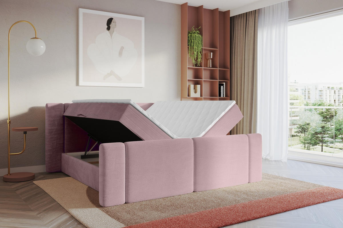 BOXBETT mit Matratze H3 - EVON Zanozek - 120x200 cm Rosa - Rosa, Holzwerkstoff (120/200cm) - ALTDECOR