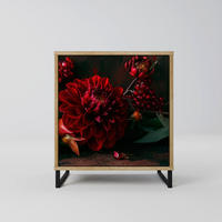 SIDEBOARD DAHLIAS AND POMEGRANATES, Eichefarben, 57,5x42x67,5 cm, Schwarze Metall-Rahmenfüße - Eichefarben/Multicolor, Holzwerkstoff/Metall (57.5/67.5/42cm) - SpaceRebels