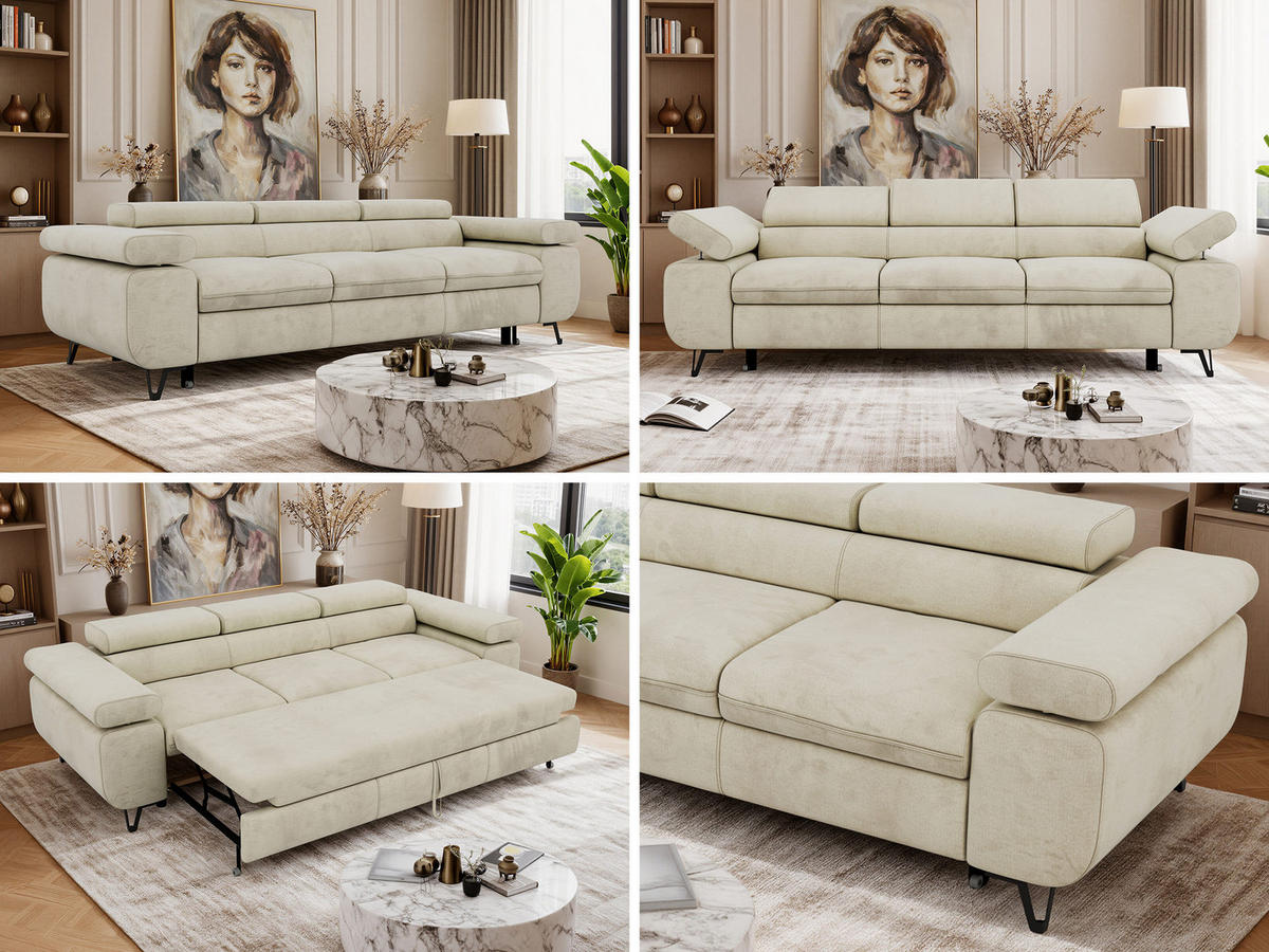 TŘÍMÍSTNÁ POHOVKA PETER 3 s rozkládací funkcí - Béžová Samet - černá/béžová, kov/textil (262/76/99cm) - MKS