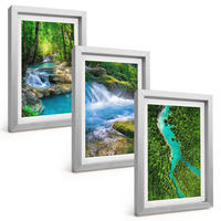 BILDER SET 3er Set - 20x30 cm Silberner Rahmen - Grüne Wälder, kristallklares Wasser - Silberfarben, Kunststoff (20/30cm) - TULUP