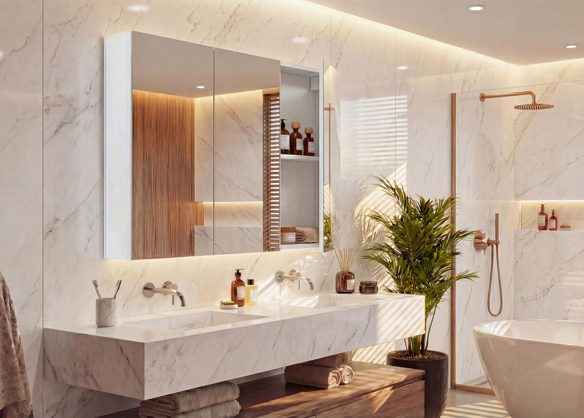 SPIEGELSCHRANK B19B Hochglanz Reinweiß - Weiß Hochglanz, Holz (80/70/16cm) - MCW