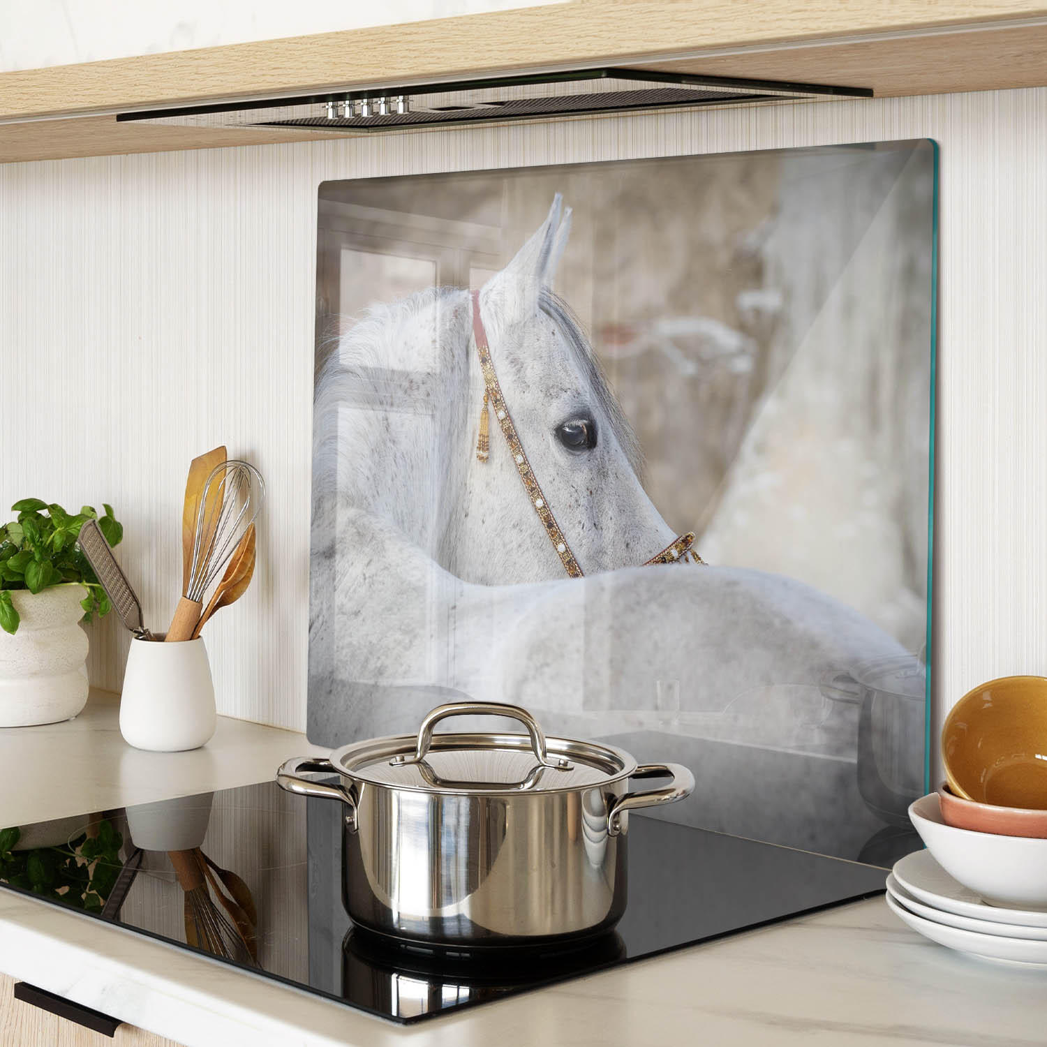 GLASPLATTE 60x52 cm Arabisches Pferd - Weiß, Glas (60/0.4/52cm) - TULUP