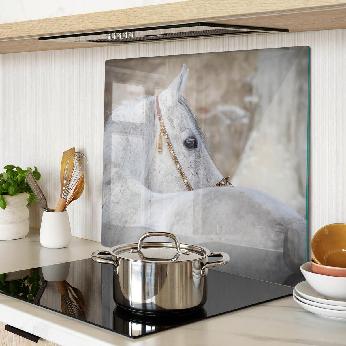 GLASPLATTE 60x52 cm Arabisches Pferd - Weiß, Glas (60/0.4/52cm) - TULUP