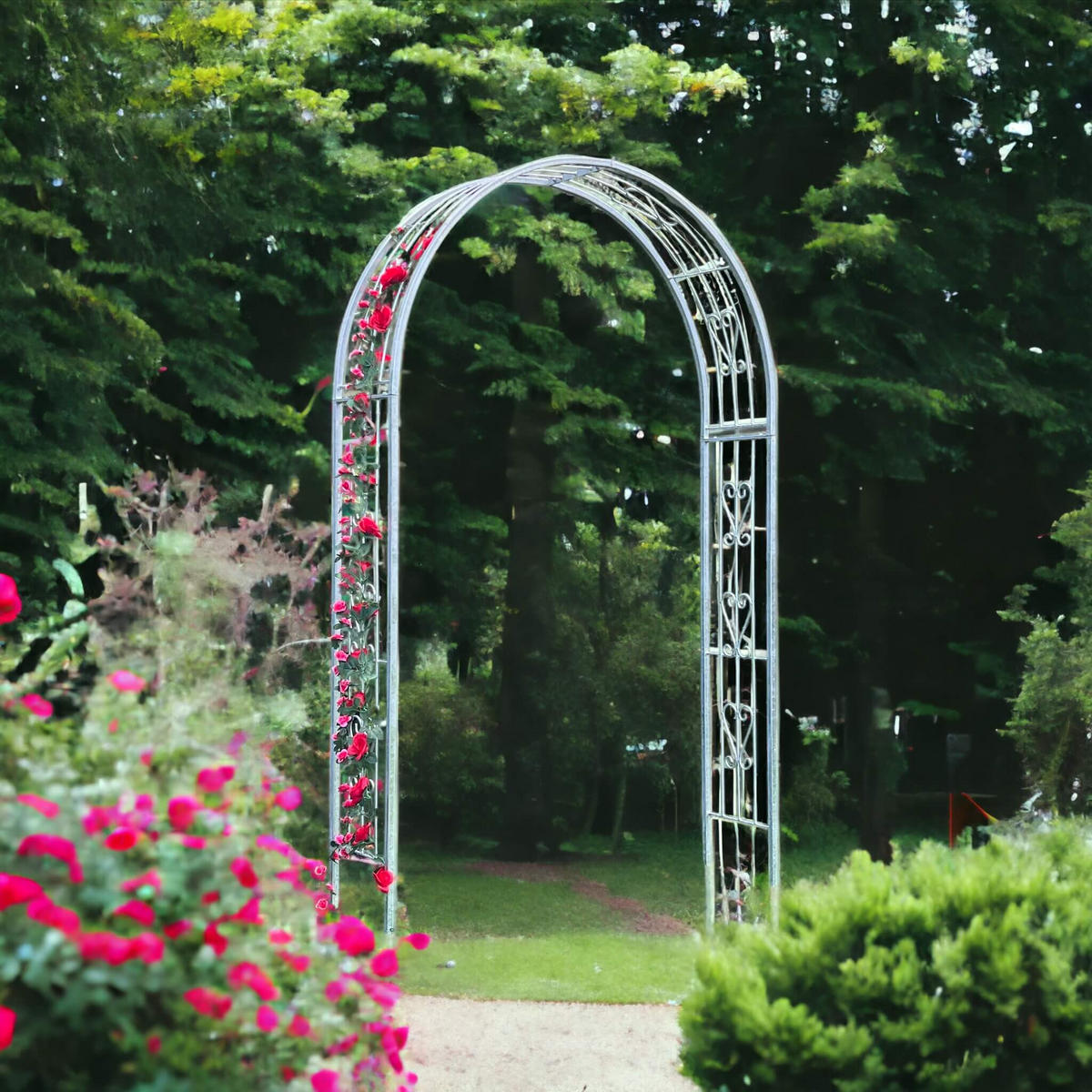 ROSENBOGEN Metall Verzinkt Massiv 150 cm Torbogen - Grau, Metall (150/222/34cm) - DanDiBo