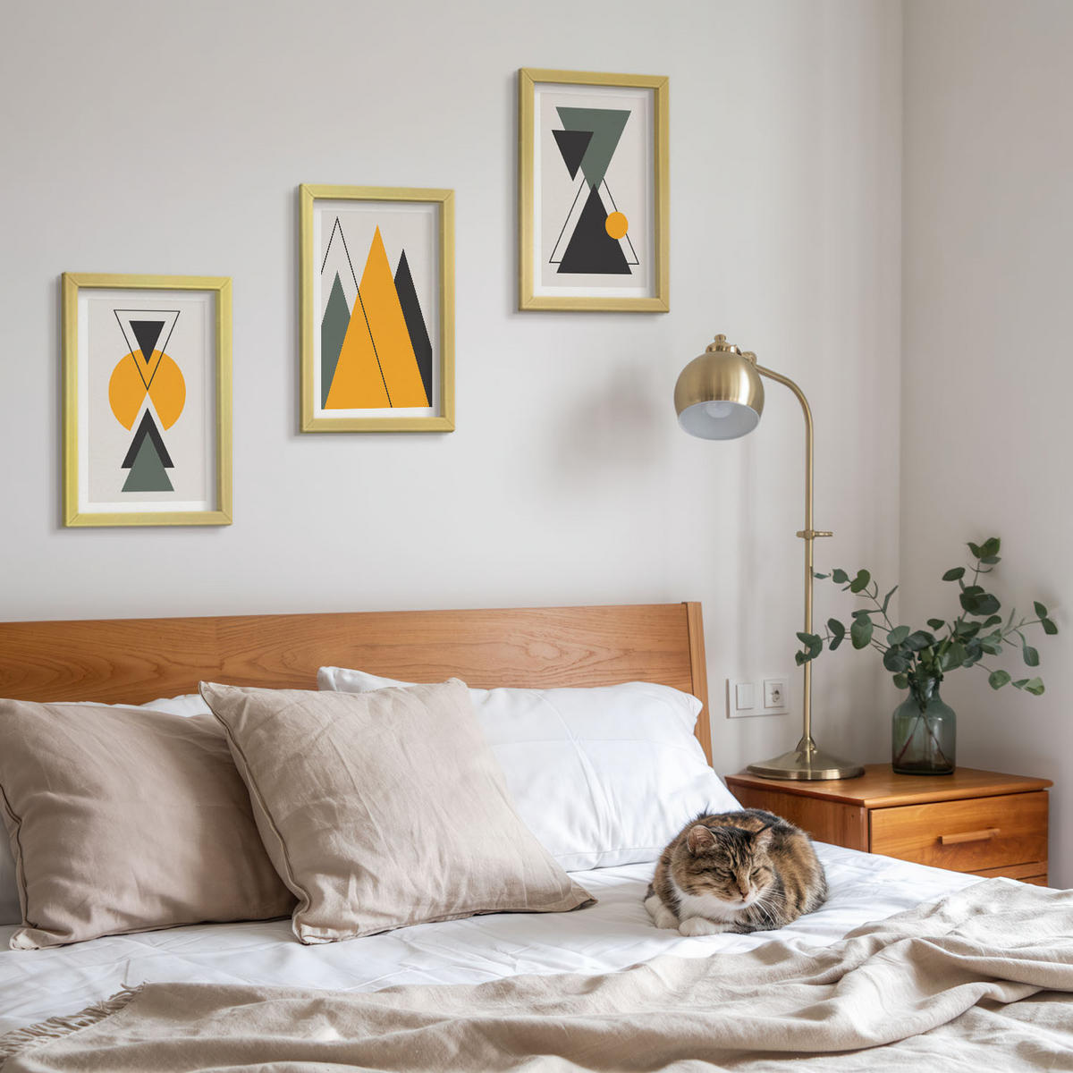 BILDER SET 3er Set - 20x30 cm Goldrahmen - Abstrakte geometrische Formen - Goldfarben, Kunststoff (20/30cm) - TULUP