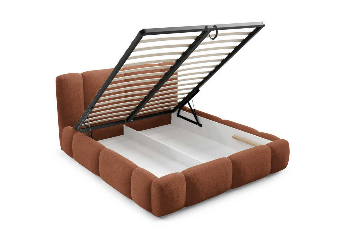 DOPPELBETT 140x200 Avelin mit Bettkasten, LED, Bouclé, Orange - Orange, Holz/Metall (140/200cm) - Emporius