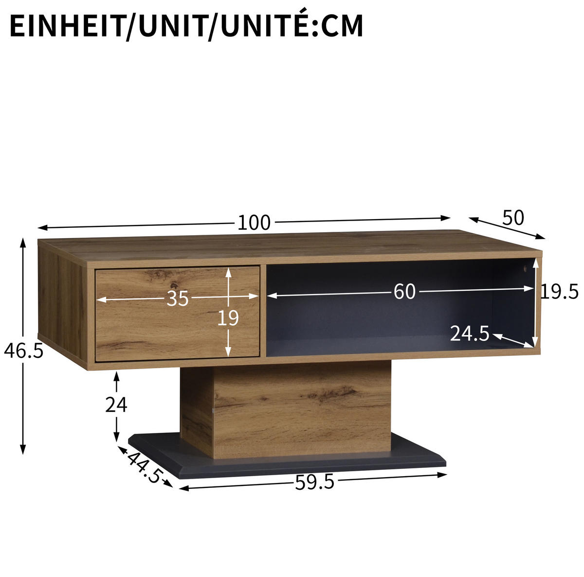 COUCHTISCH aus Spanplatte 100x50x46,5 cm in Naturfarben mit Stauraum - Naturfarben, Holzwerkstoff (100/50/46.5cm) - Modfu