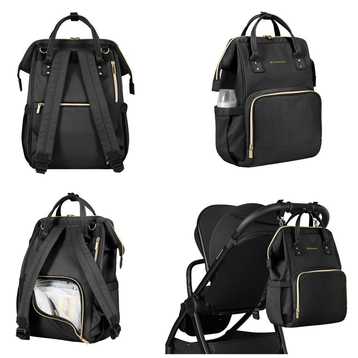 WICKELTASCHE Siena schwarz uni Wickelunterlage, Thermo-Flaschenfächer, wasserabweisende Tasche - Schwarz, Textil (21/42/27cm) - Kikka boo