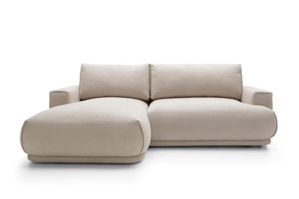 ECKSOFA NERO Beige Velours-Stoff mit Schlaffunktion - Beige, Holz (270/170cm) - MASSENO