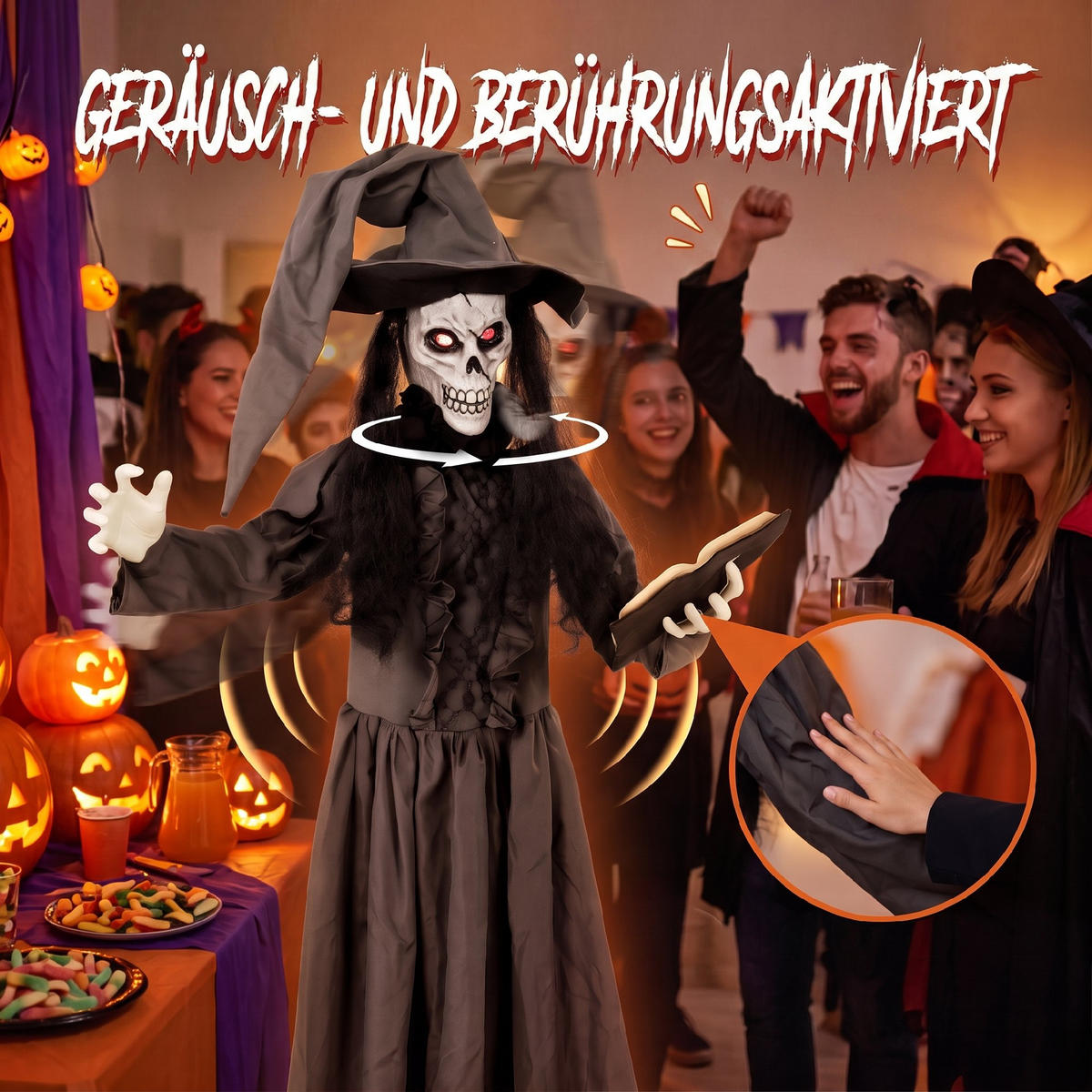 HALLOWEEN-HEXE Metall Polyesterfaser Dunkelgrau - Dunkelgrau, Metall (18/180/70cm) - HOMCOM