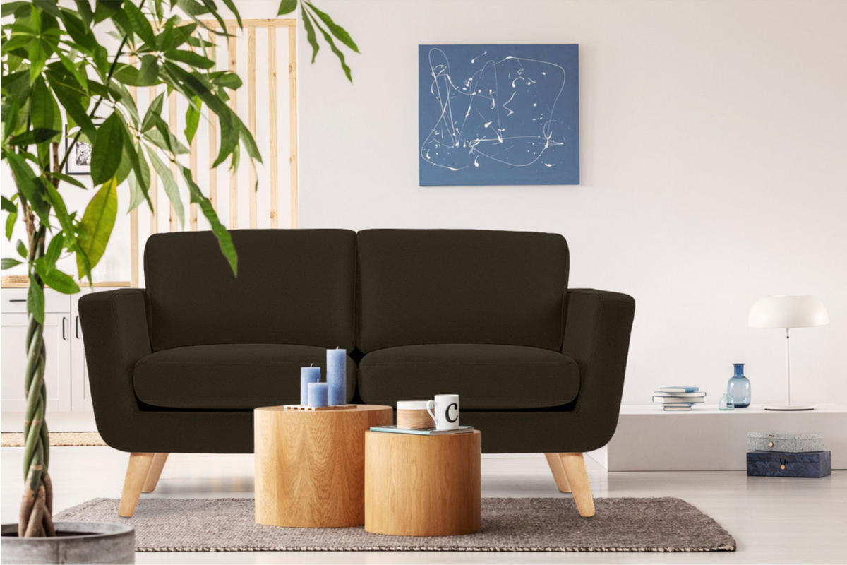 SOFA TAGIO mit Armlehnen, Braun - Dunkelbraun/Braun, Buchenholz/Textil (153/80/84cm) - KONSIMO®
