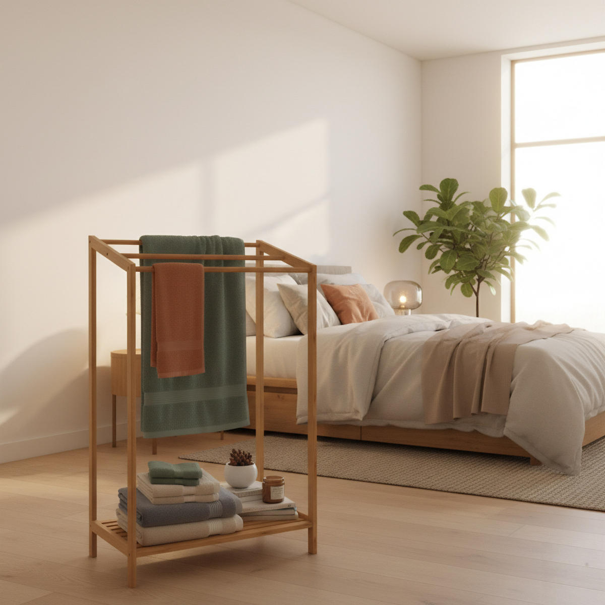 HANDTUCHSTÄNDER - Hellbraun, Holz (52.5/86/32cm) - Relaxdays