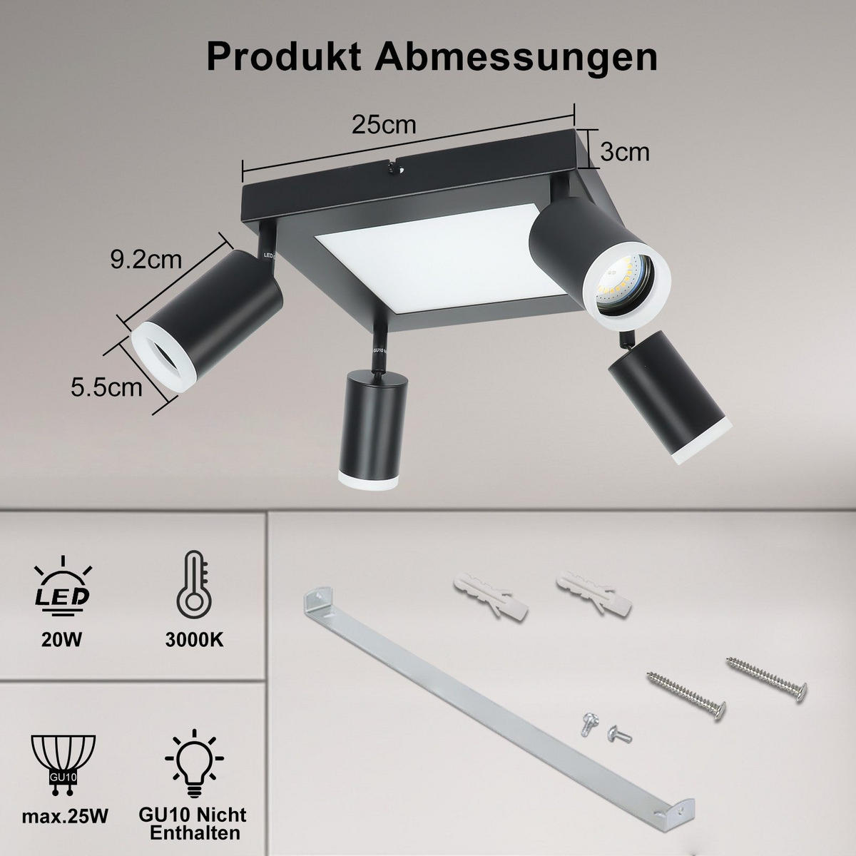 STRAHLER Bonn 4-flammig 25/8/16.9 cm - Schwarz, Metall (25/8/16.9cm) - Nettlife
