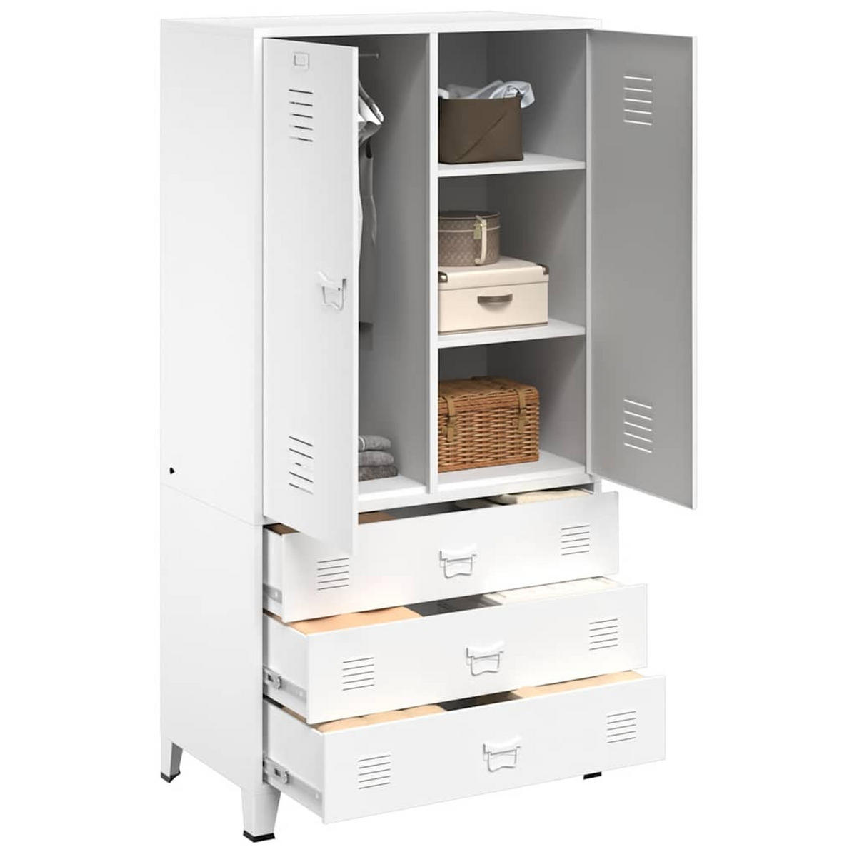 KLEIDERSCHRANK mit 2 Schubladen, 90/50/180 cm, aus Metall, Weiß, im Industriestil, 2-türig - Weiß, Metall (90/180/50cm) - vidaXL