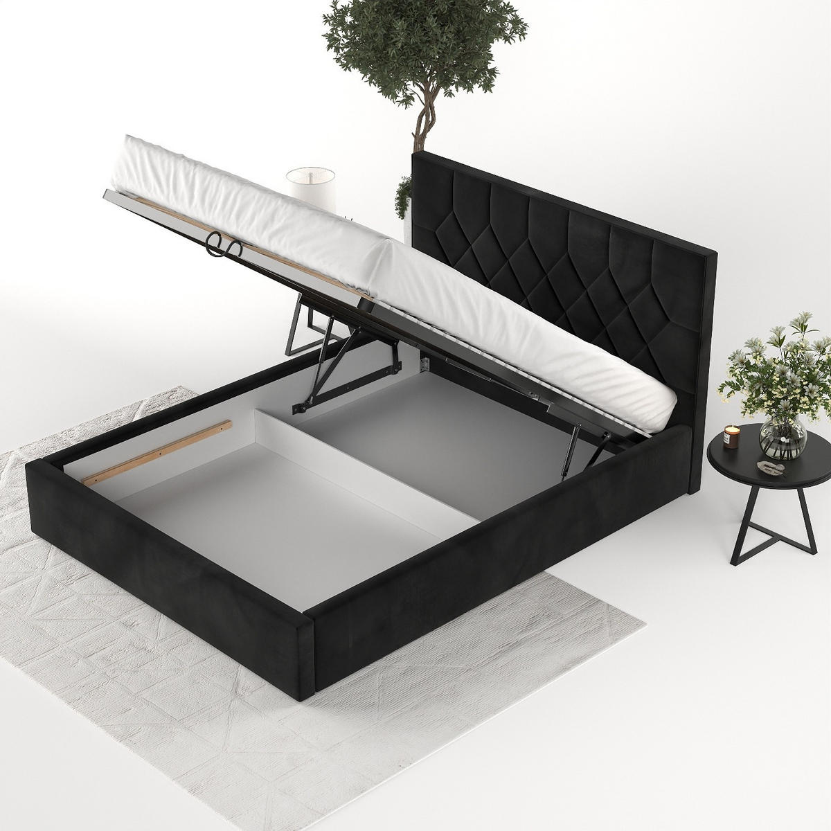 POLSTERBETT Brisa 140/200 cm Schwarz im Kronos Stoff - Schwarz/Naturfarben, Holz/Holzwerkstoff (140/200cm) - AltaBeds