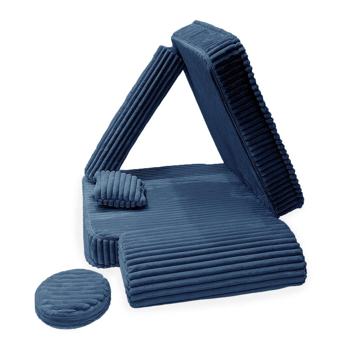 KINDERSESSEL modular 3-in-1 ausklappbar aus Plüschcord in Mitternachtsblau - Blau, Textil (100/80/80cm) - MeowBaby