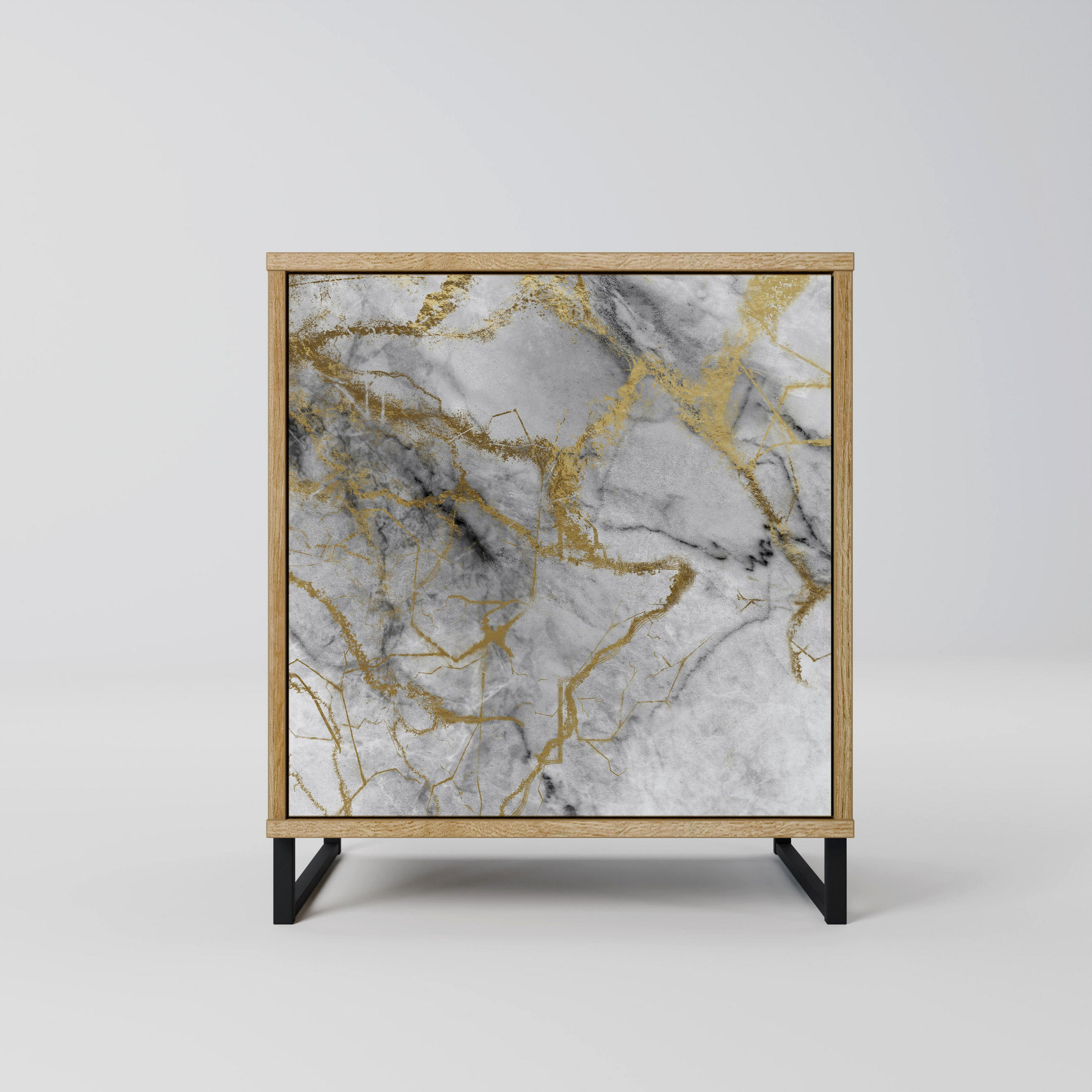 SIDEBOARD TIMELESS GLIDE, Eichefarben, 57,5x42x67,5 cm, Schwarze Metall-Rahmenfüße - Eichefarben/Multicolor, Holzwerkstoff/Metall (57.5/67.5/42cm) - SpaceRebels