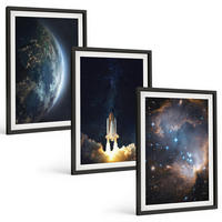 BILDER SET 3er Set - 40x60 cm Schwarzer Rahmen - Weltraum Erde Rakete Galaxie - Schwarz, Kunststoff (40/60cm) - TULUP