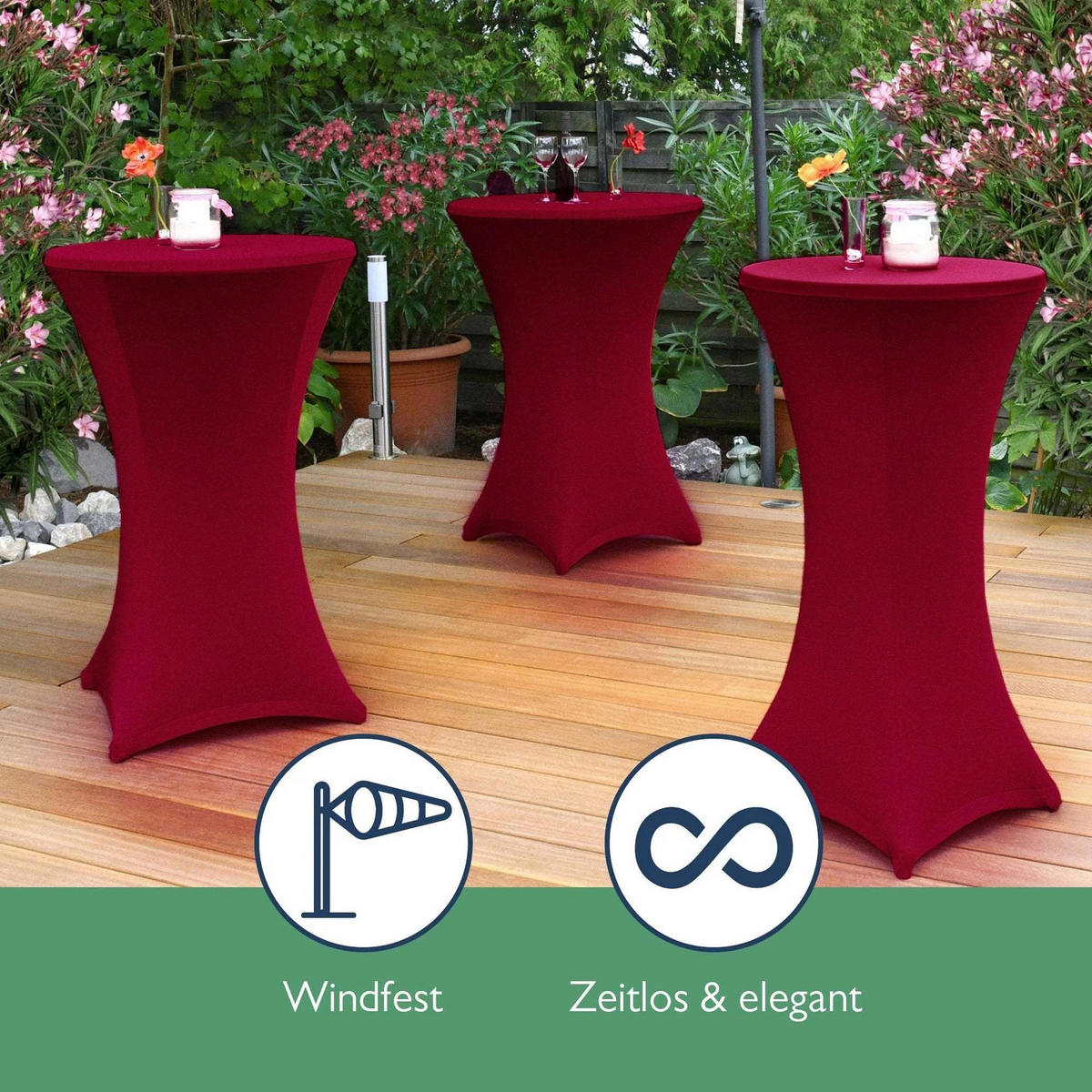 STEHTISCH Sylt Ø 80cm Weiß mit Stella Stehtischhusse Ø 80cm Bordeaux - Schwarz Hochglanz/Bordeaux, Kunststoff/Textil (80/80/110cm) - Beautissu 