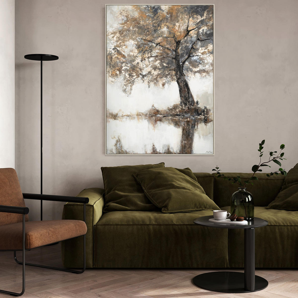 GEMÄLDE Lyrischer Baum Schattenfugenrahmen Eichefarben 180x120 cm - Eichefarben, Holz (180/120cm) - YS-art gallery