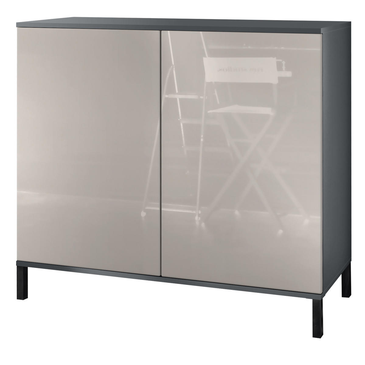 KOMMODE Skadu Sandgrau Hochglanz - Sandfarben, Holzwerkstoff (92.5/83.5/35cm) - Vladon