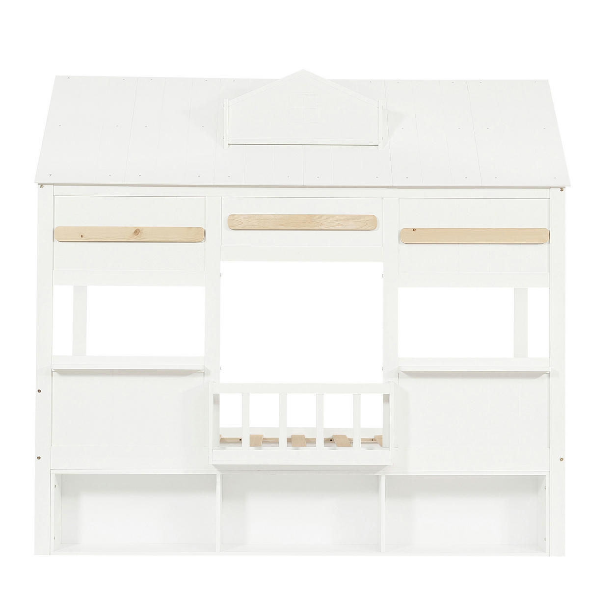 HOCHBETT 90/200 cm in Weiß mit Bücherregal und hausförmigem Design - Weiß, Holz (90/200cm) - Flora Grace