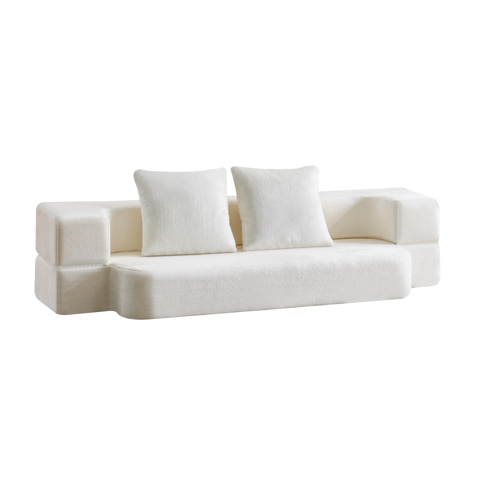 SCHLAFSOFA mit geschwungenem Design und Federkernfüllung - Weiß, Textil (190/48/52cm) - EVRYAE