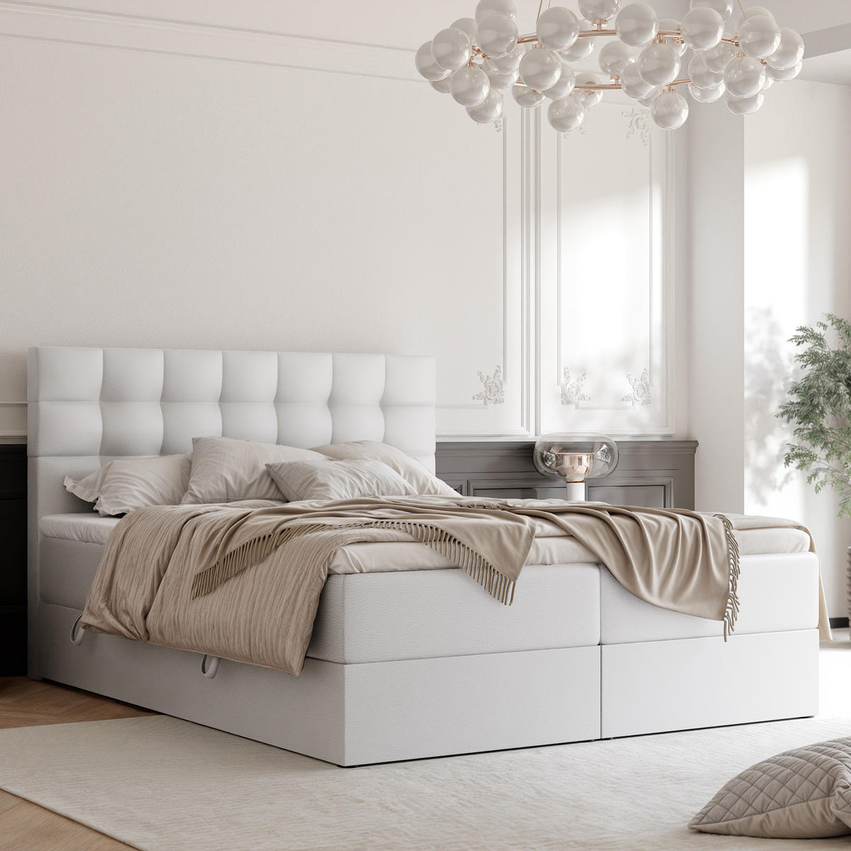 BOXBETT GRAND 180/200 cm, in Weiß, mit Matratze und Topper - Weiß, Holzwerkstoff/Textil (180/200cm) - Idohome