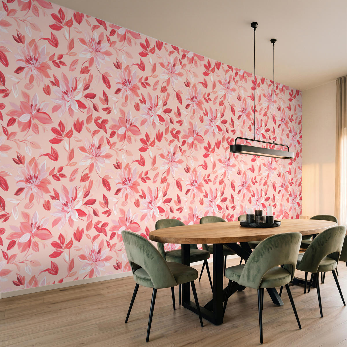 TAPETE - Botanisch - Blumen - Rot - 500x260 cm - Koralle, Papier (500/260cm) - OnlyWow