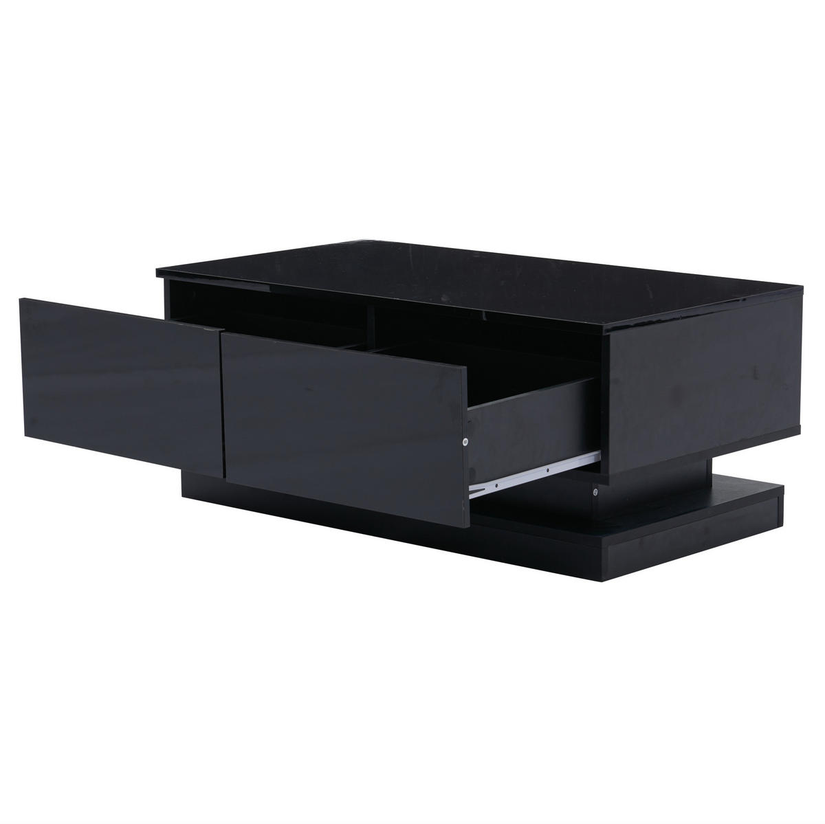 COUCHTISCH 90/50/38 cm schwarz mit 2 Schubladen und LED-Beleuchtung - Schwarz, Holzwerkstoff (90/50/38cm) - OKWISH