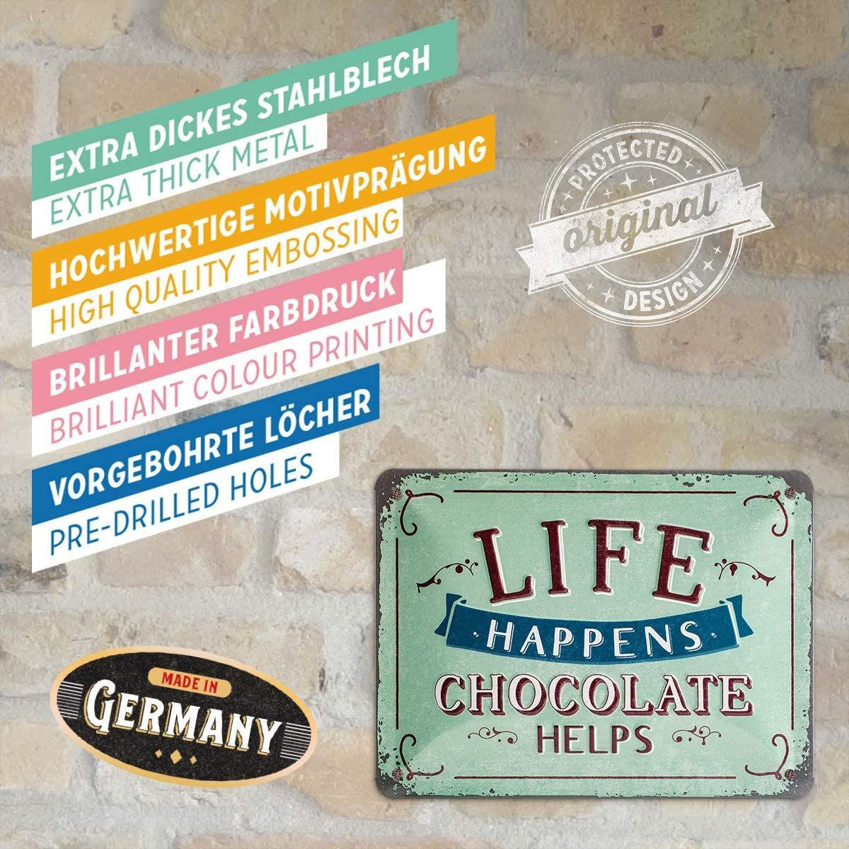 BLECHSCHILD 15/20 cm Word Up Life Happens - Multicolor, Metall (20/15/0.5cm) - Nostalgic-Art