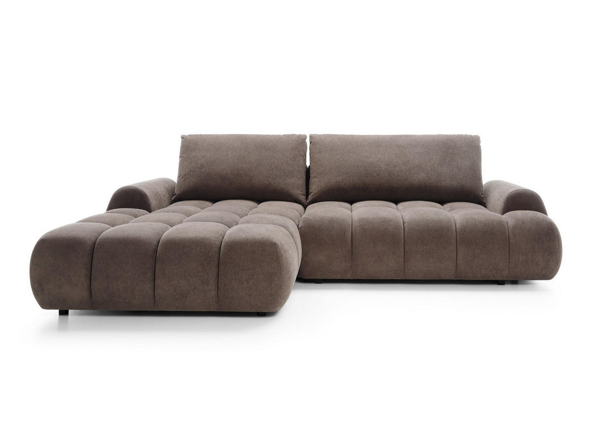 ECKSOFA GARDA Braun Plüsch-Stoff mit Schlaffunktion - Braun, Holz (280/131cm) - MASSENO