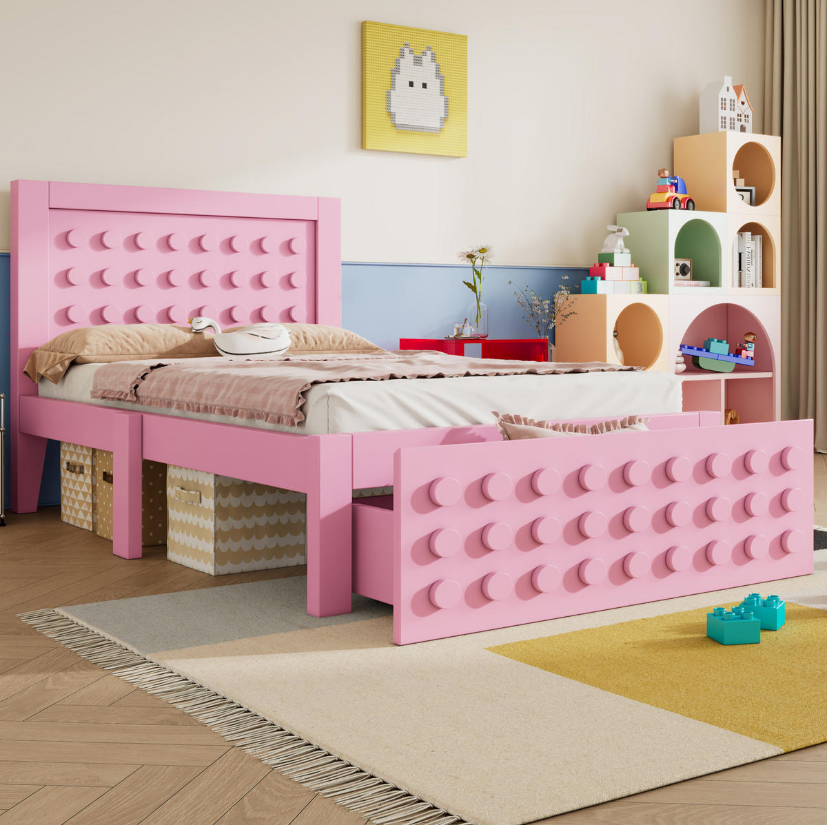 KINDERBETT 90/190 cm in Rosa mit Schublade und Stauraum aus Holz - Pink, Holzwerkstoff (90/190cm) - BEAOK