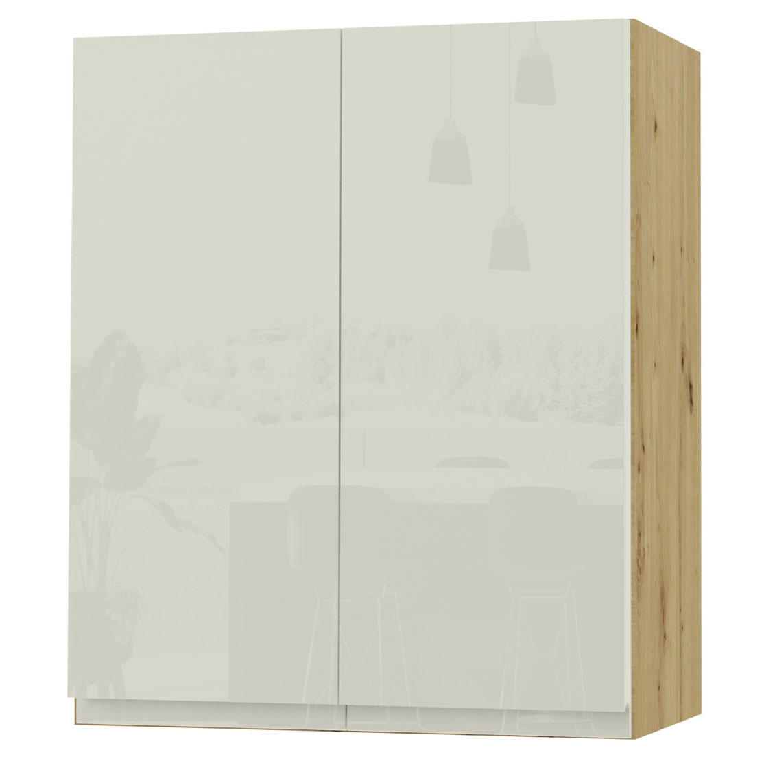 HÄNGESCHRANK Florence W3/60 Eiche Artisan / RAL 1013 perlweiß HG 60 / 32,5 / 72cm - Weiß Hochglanz/Eiche Artisan, Holz/Holzwerkstoff (60/72/32.5cm) - Feldmann-Wohnen