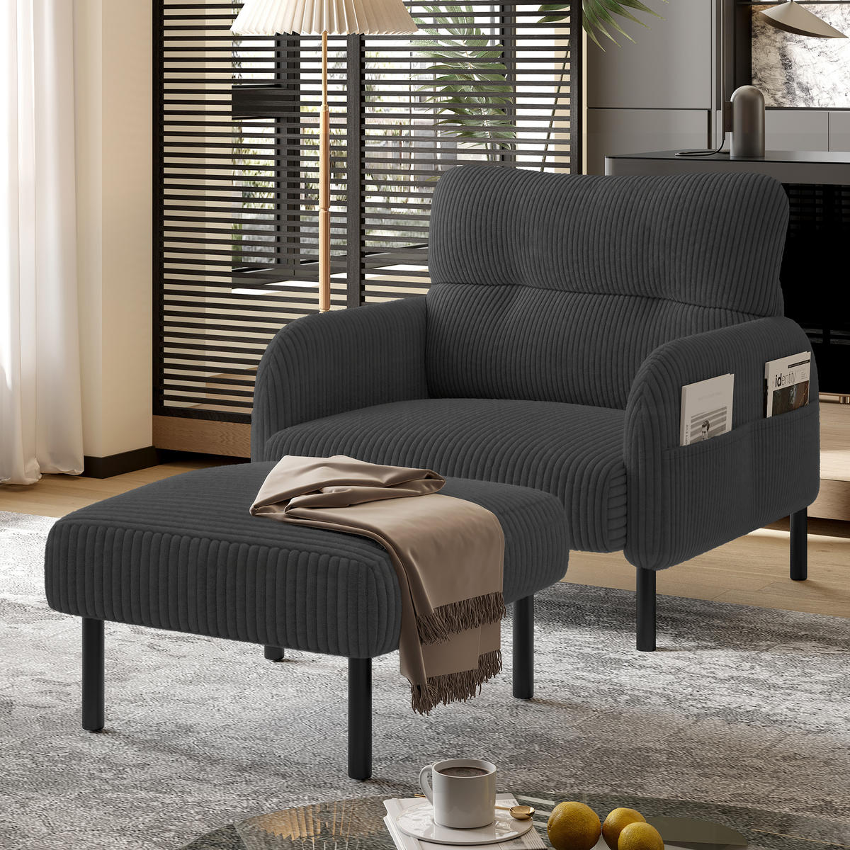 HOCKER Fußhocker Cord,Grau - Grau, Textil (56/39/51cm) - LVHOM