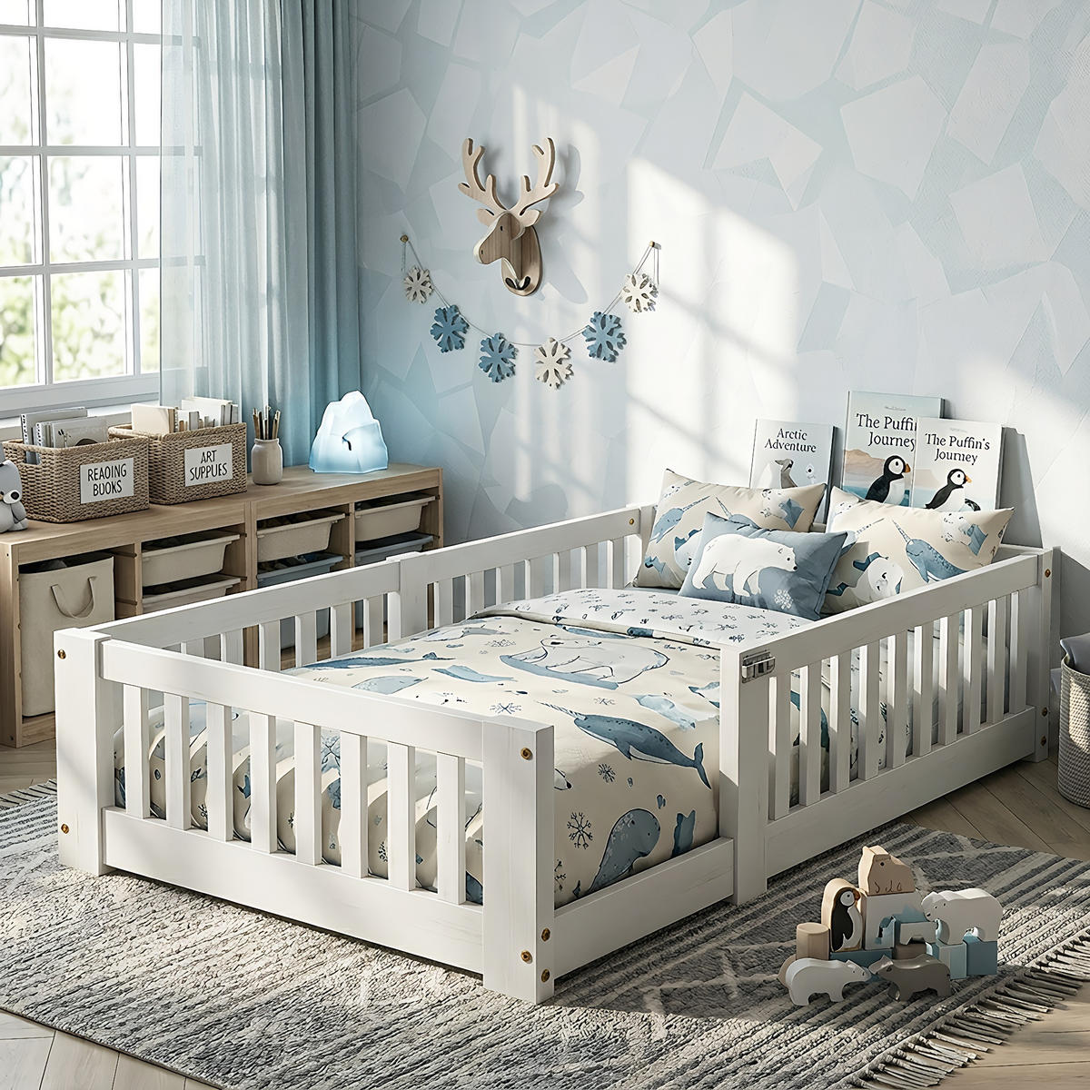 MONTESSORIBETT Klassisch mit Schließbarer Sicherheitstür 80/160 cm Kiefer-Massivholz Weiß - Weiß, Holz (80/160cm) - Creahappy