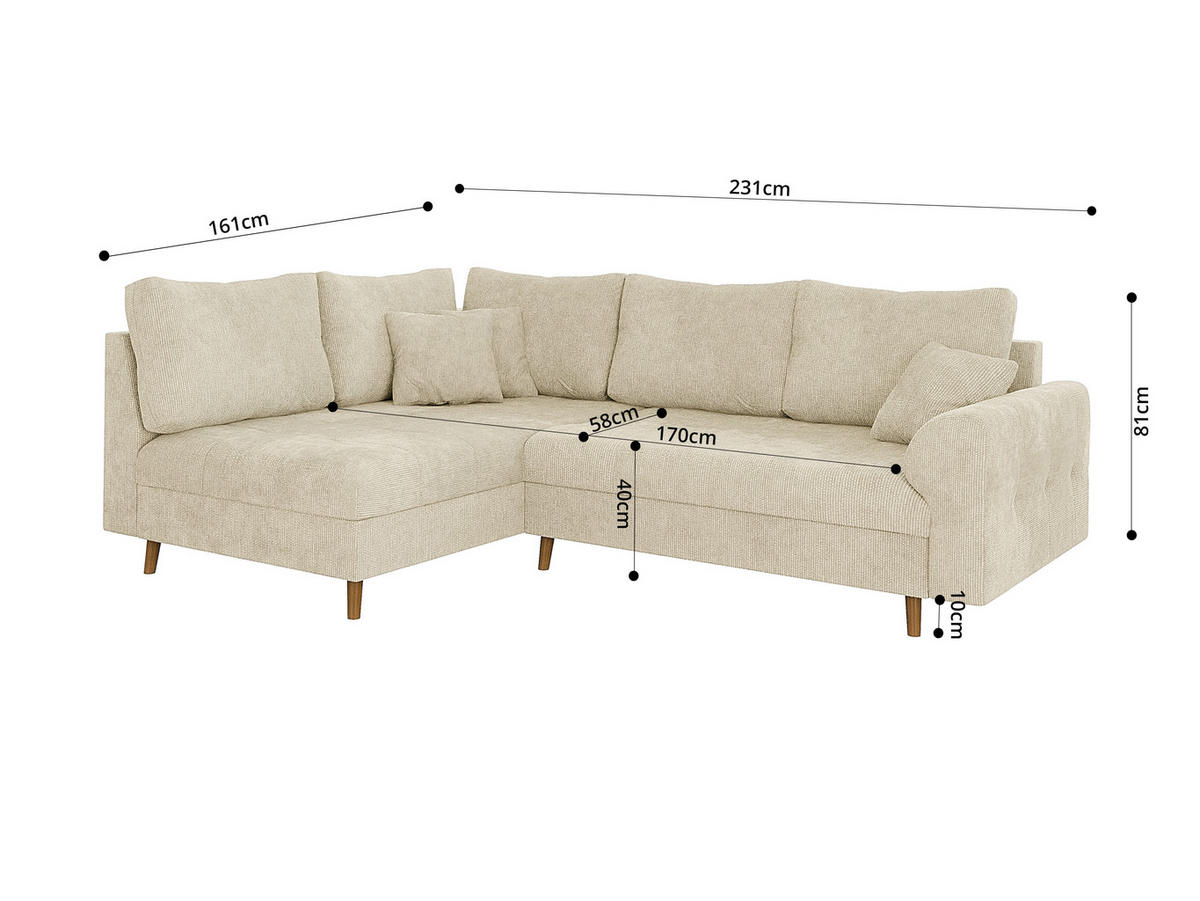 ECKSOFA inkl. Hocker Sigurd Beige Chenille - Ottomane Links - Beige/Braun, Holz/Textil (231/161cm) - S-Style Möbel