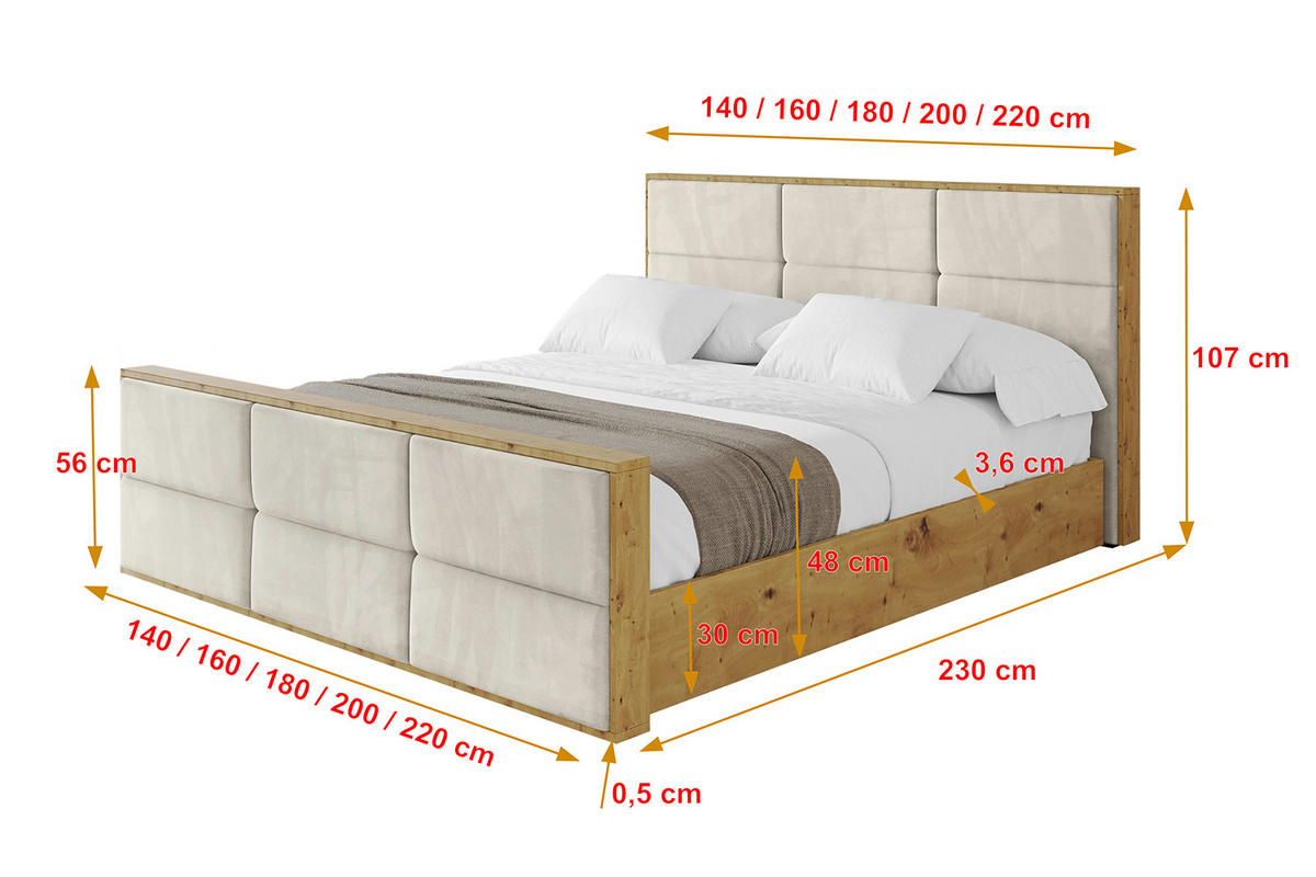 POLSTERBETT mit Bettkasten, Fußteil und Lattenrost, Boxbett mit Matratze H3/H4 - ENZO1-Z 120x200 Beige - Beige, Holzwerkstoff/Textil (120/200cm) - ALTDECOR