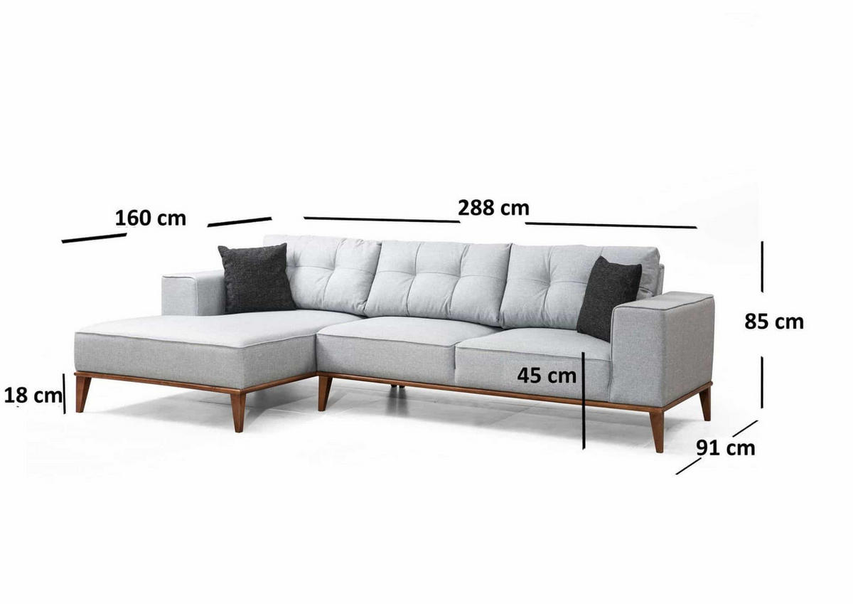 ECKSOFA mit losen Rückenkissen - Walnussfarben/Hellgrau, Holz/Textil (288/160cm) - myHomelando