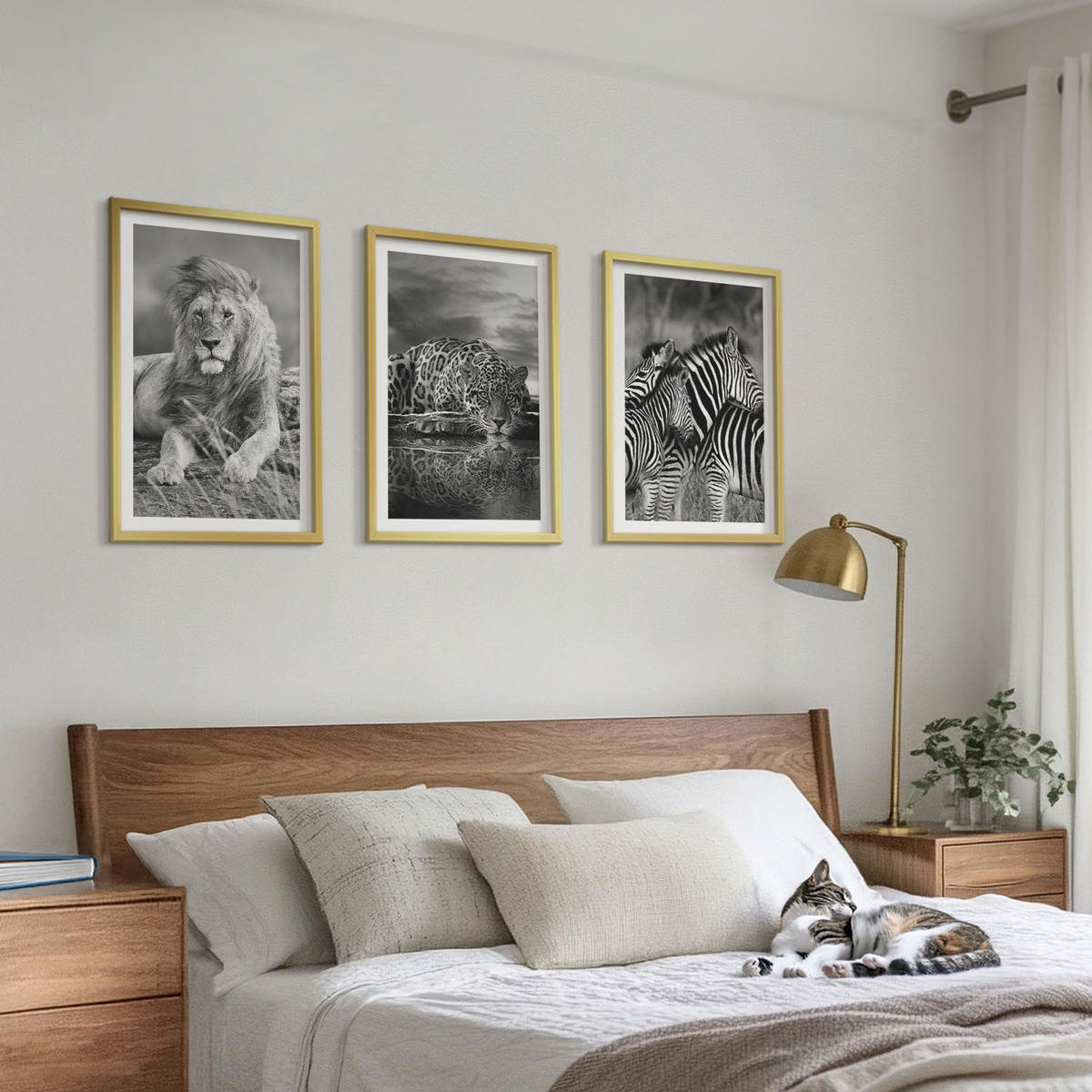 WANDBILDER 3er Set - 40x60 cm Goldrahmen - Wildtiere der Savanne - Goldfarben, Kunststoff (40/60cm) - ArtPrintCave