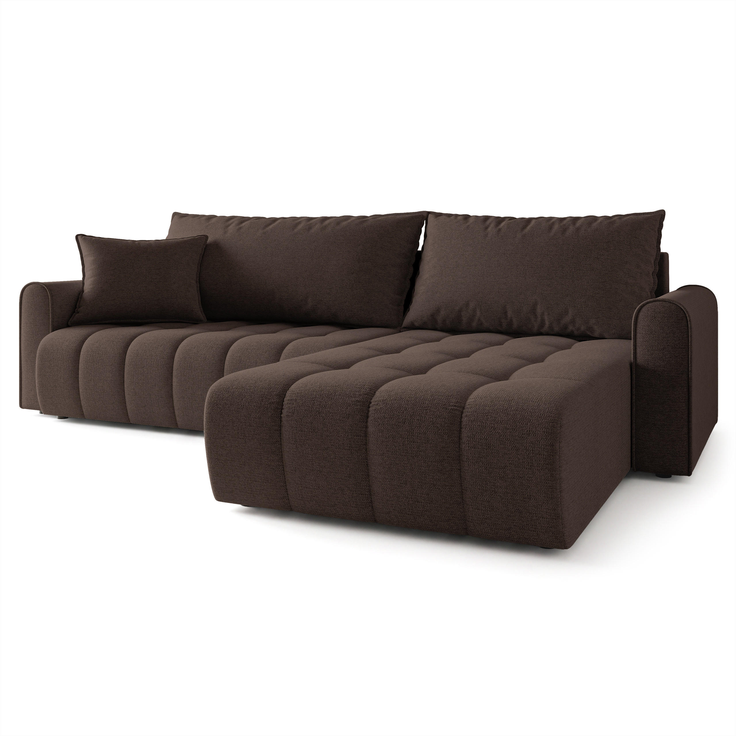 ECKSOFA FRIGA Braun Strukturstoff mit Schlaffunktion - Braun, Holz (283/185cm) - MASSENO