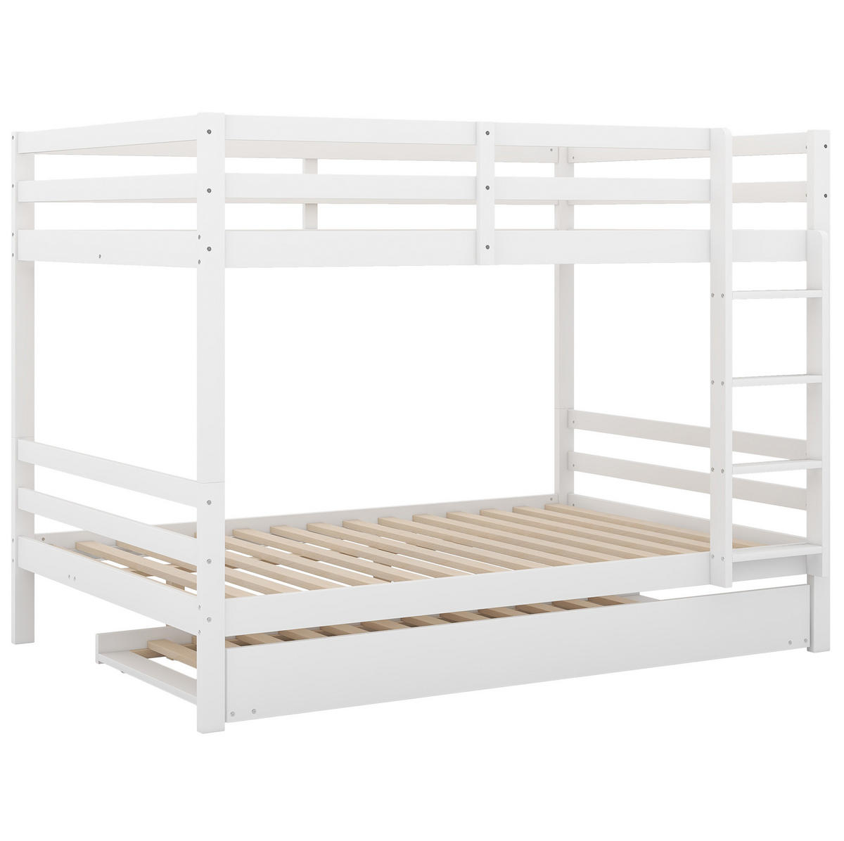 PATROVÁ postel 140/200 cm bílá s výsuvnou postelí a pevnými schody - bílá, dřevo (140/200cm) - OKWISH