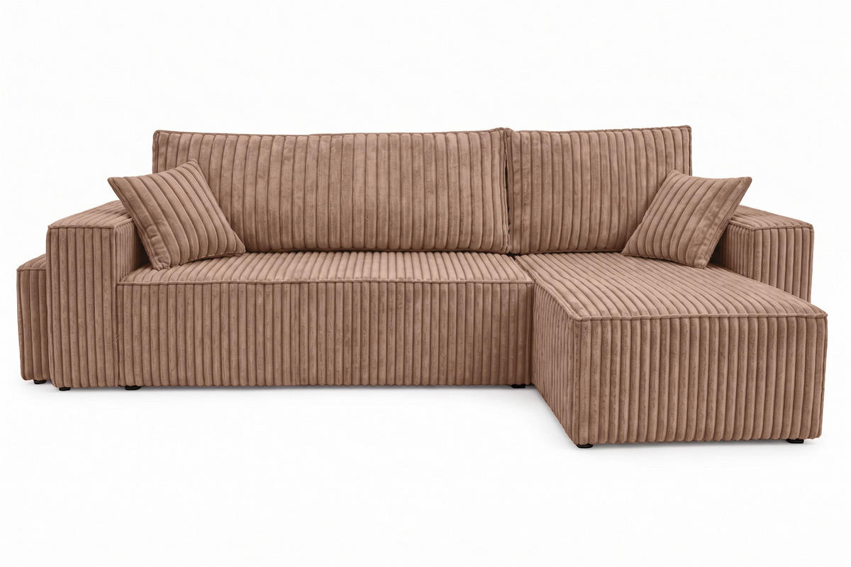 ECKSOFA Mit Schlaffunktion Und Pouf, Cordstoff Tilia, Braun, Rechts, Best L Mit Pouf - Braun, Holz (244/145cm) - Kaiser Möbel